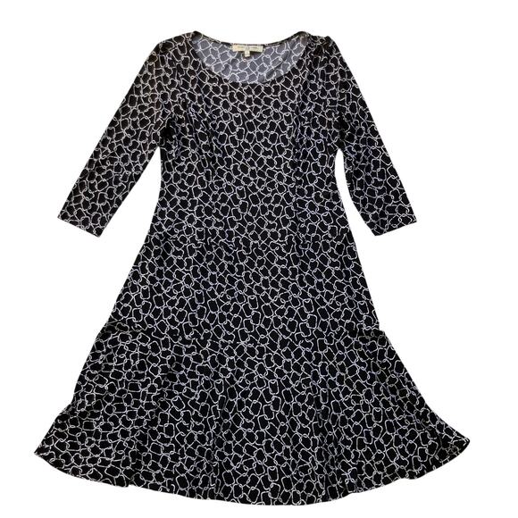Evan Picone Chain Link Print Jersey Dress Size 10 Black White Classic - Picture 1 of 6